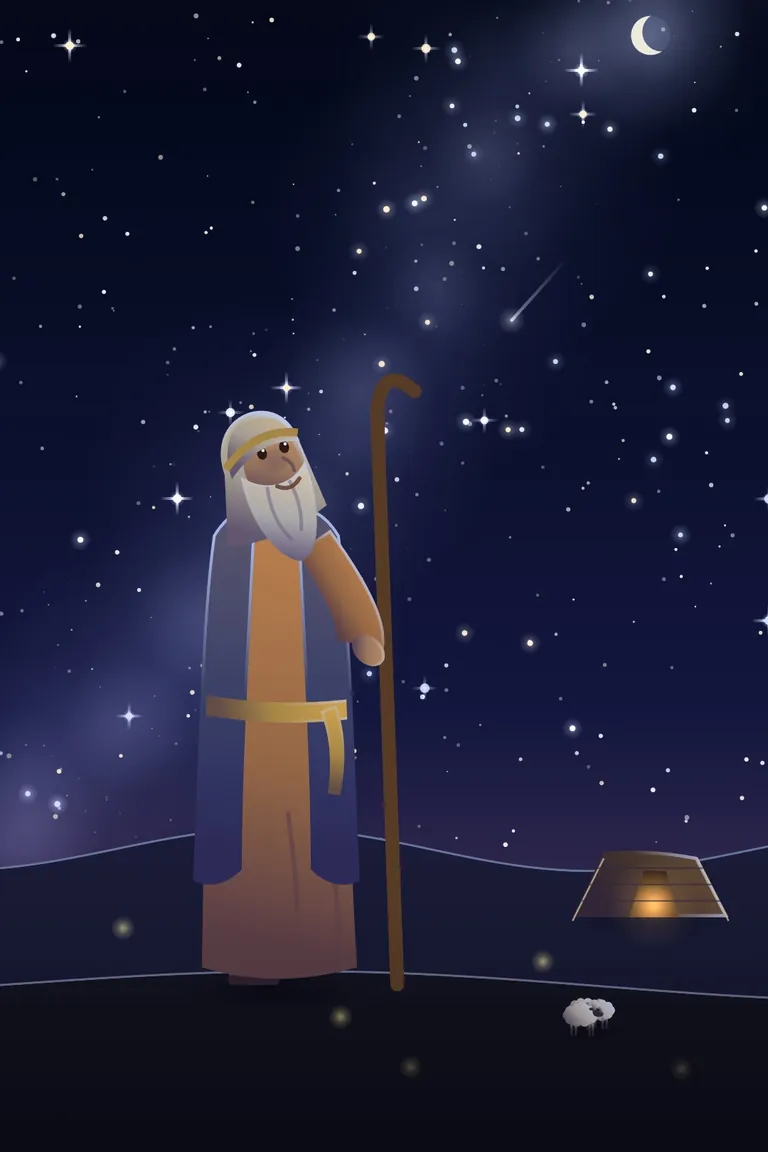 A painting of Abraham counting the stars at night, from the Better Human story films